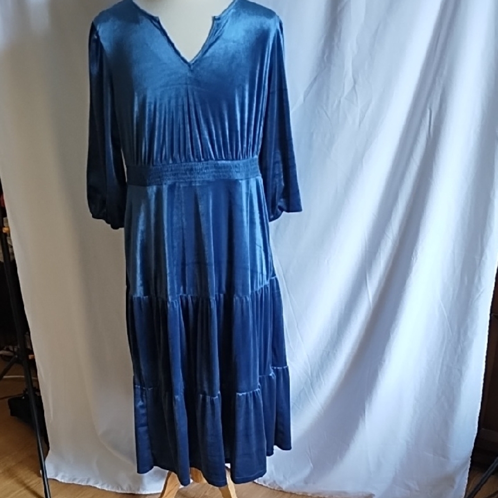 BloomChic Blue Velvet Maxi Dress
